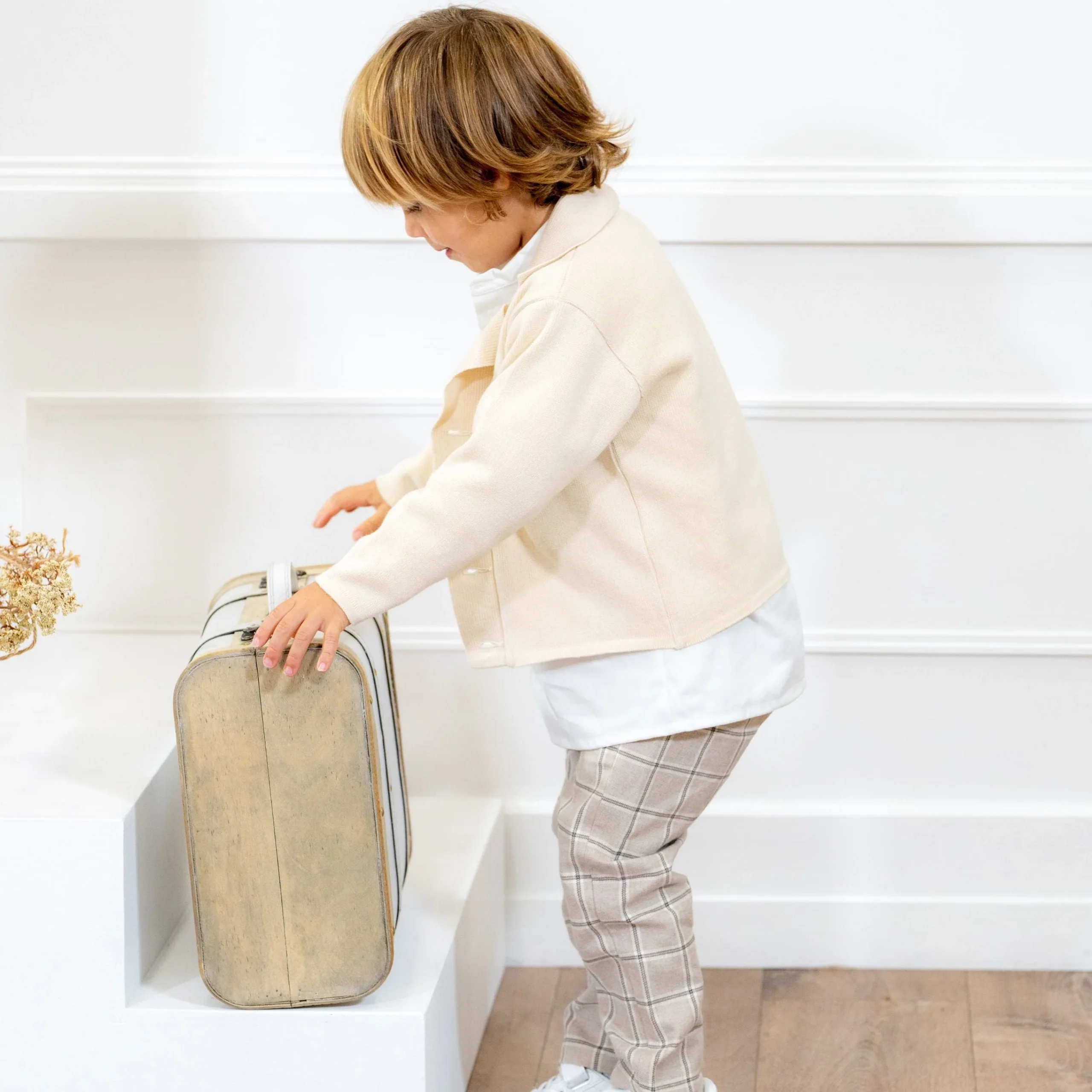 IGAL | Boys Beige Cotton Knit Collared Cardigan – Image 5