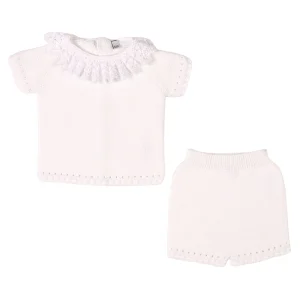 LOREN | Baby Girls White Knitted Cotton Shorts Set