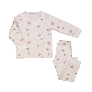 LEHANE | Girls White Ribbed Cotton Butterfly Print Two-Piece Set