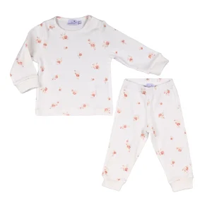 LEHANE | Girls Ivory & Pink Ditzy Rose Print Two-Piece Set