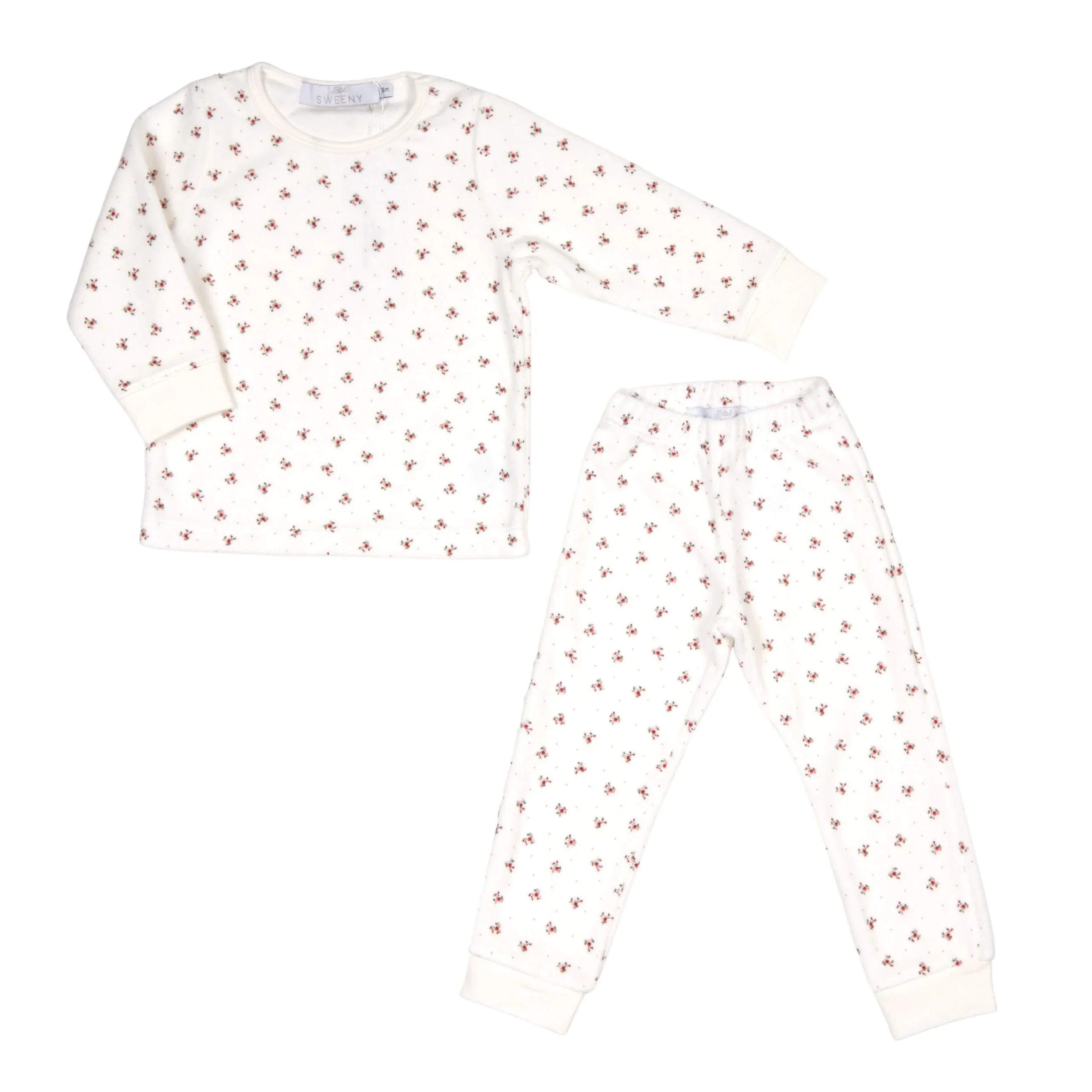LEHANE | Girls Ivory & Red Flower Print Velour Two-piece Set