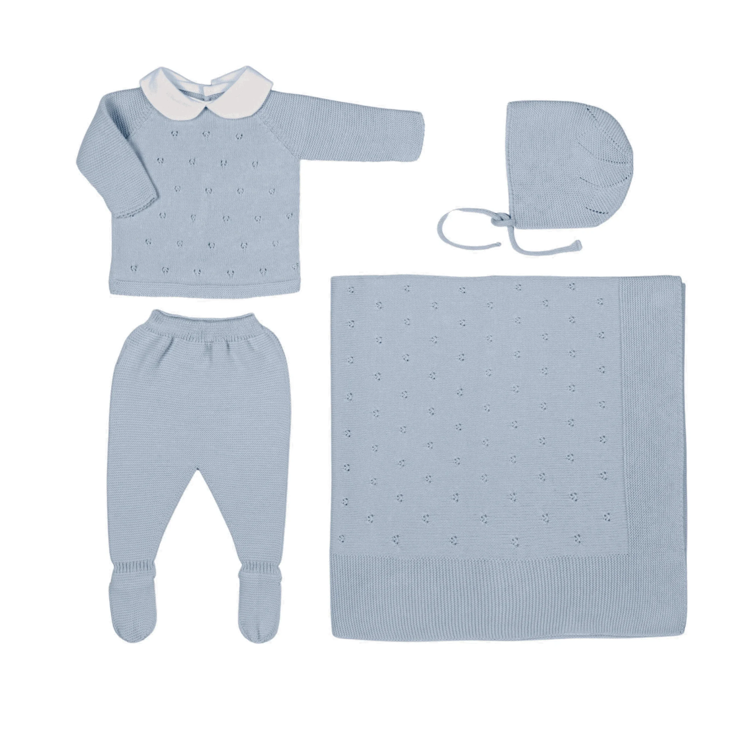 MILOU | Baby Boys Blue Denim Cotton Knit Set (4)