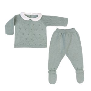 MILOU | Baby Green Cotton Knit 2 Piece All-in-One Set