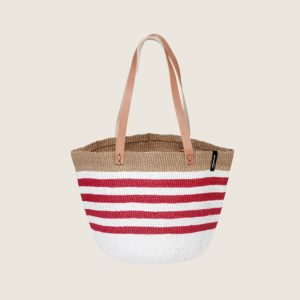 Panier blanc liserés rouges moyen