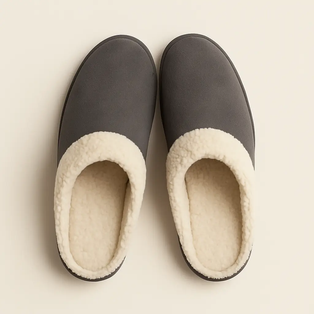 Pantoufle en cuir fourrée Couleur Gris Anthracite – Image 2