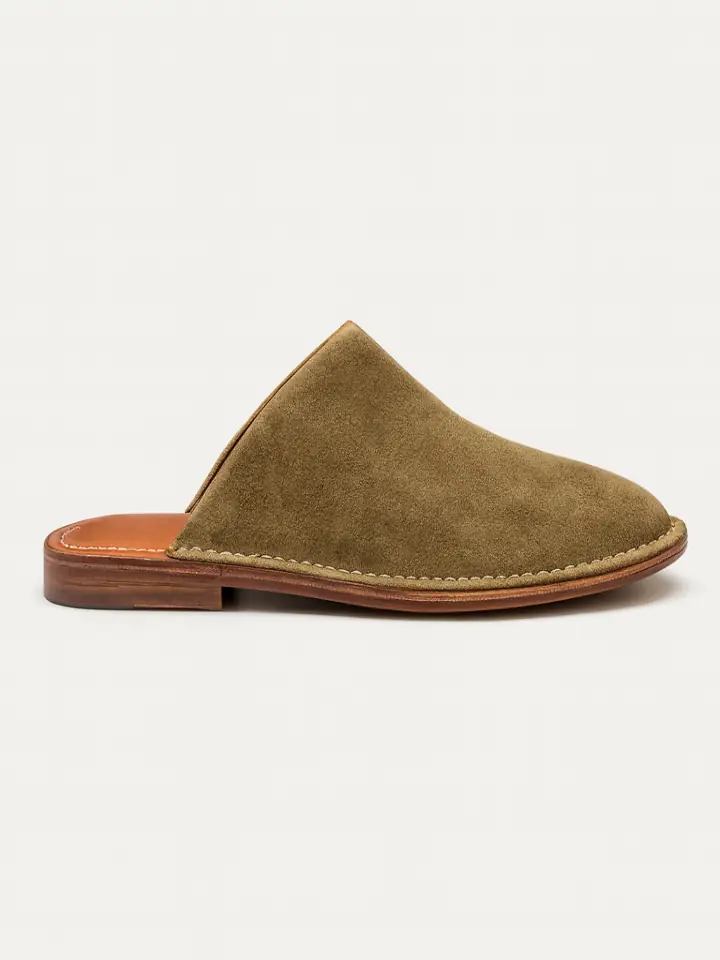 Pantoufle en cuir olive suède – Image 3