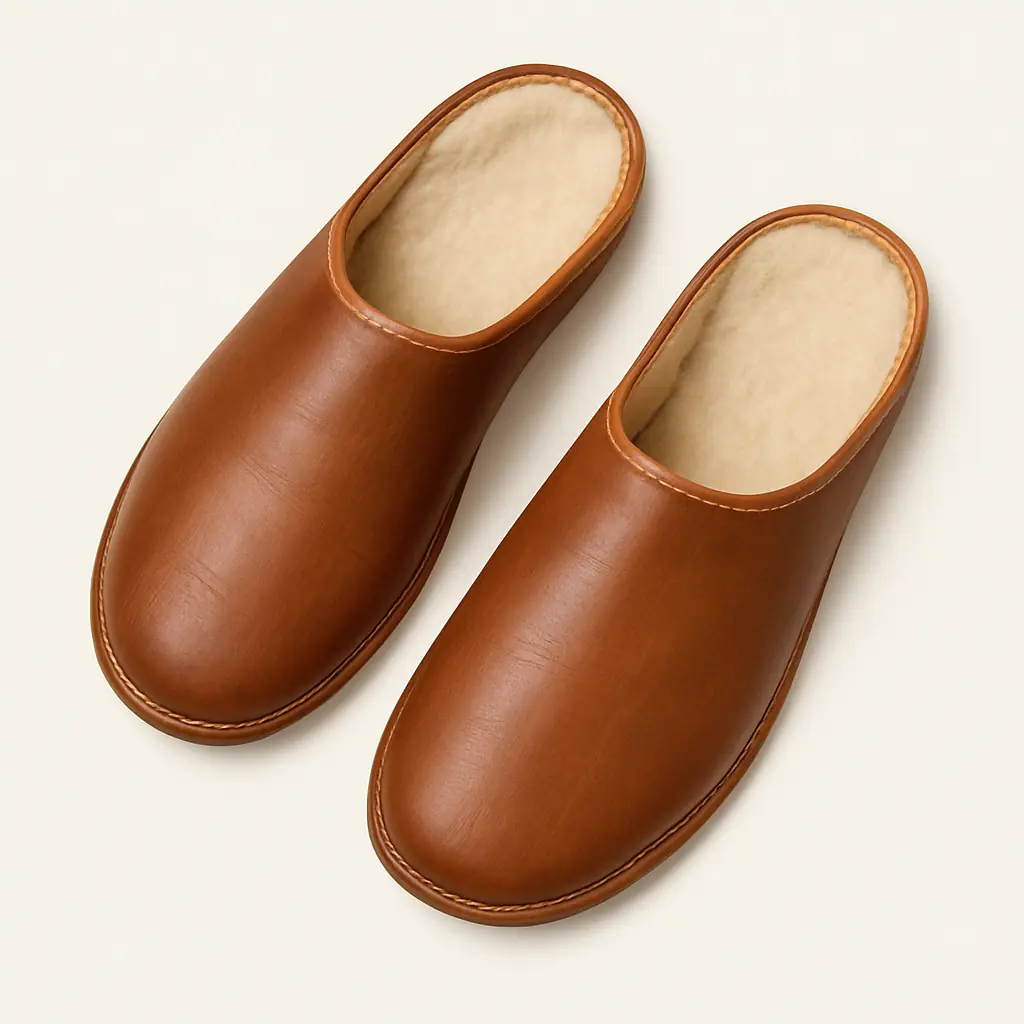 Pantoufle en cuir fourrée Couleur Camel Claire – Image 2