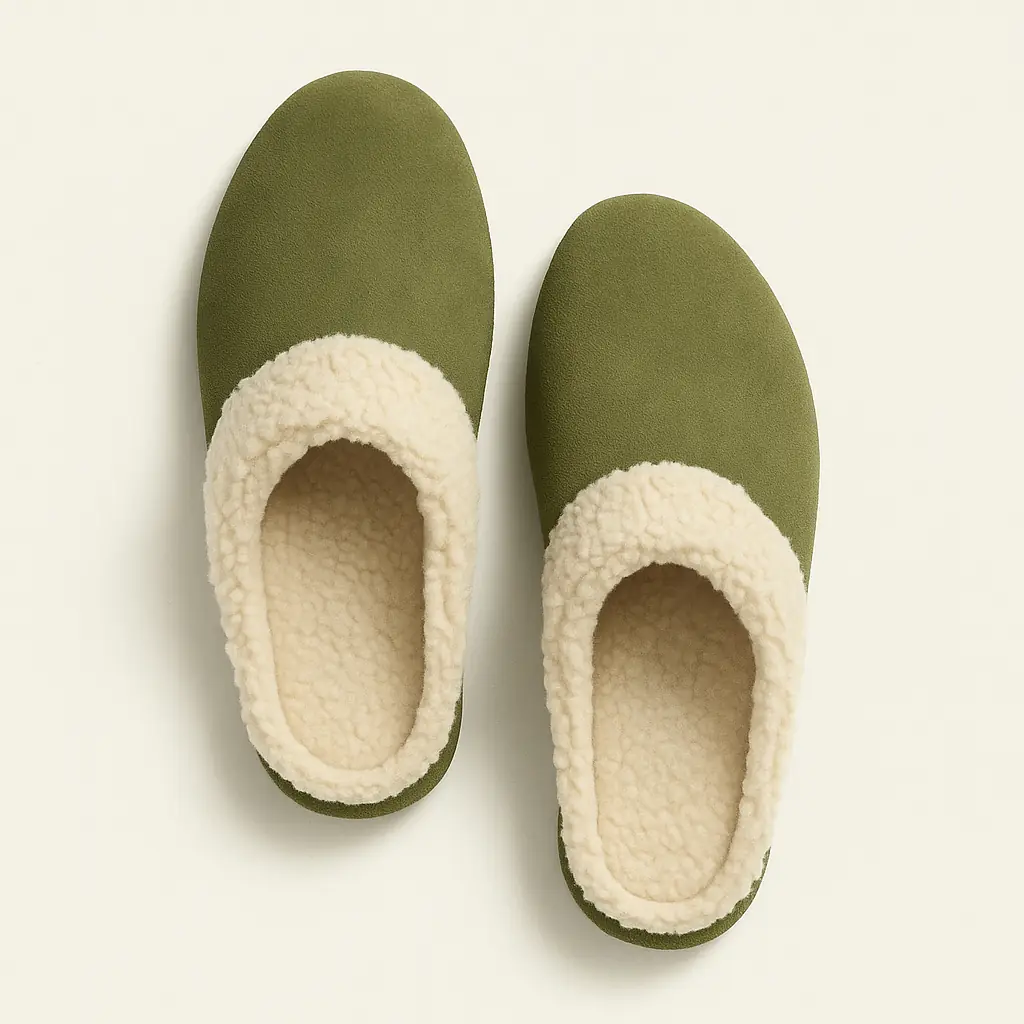 Pantoufle en cuir fourrée Couleur Vert