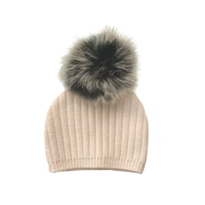 Girls Pale Pink Knitted Pom-Pom Hat | Made in France