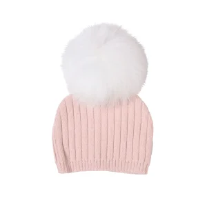 Girls Pale Pink Knitted Pom-Pom Hat | Made in France