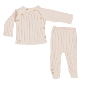 Baby Girls Pale Pink Knitted Trousers Set (2) | Made in France