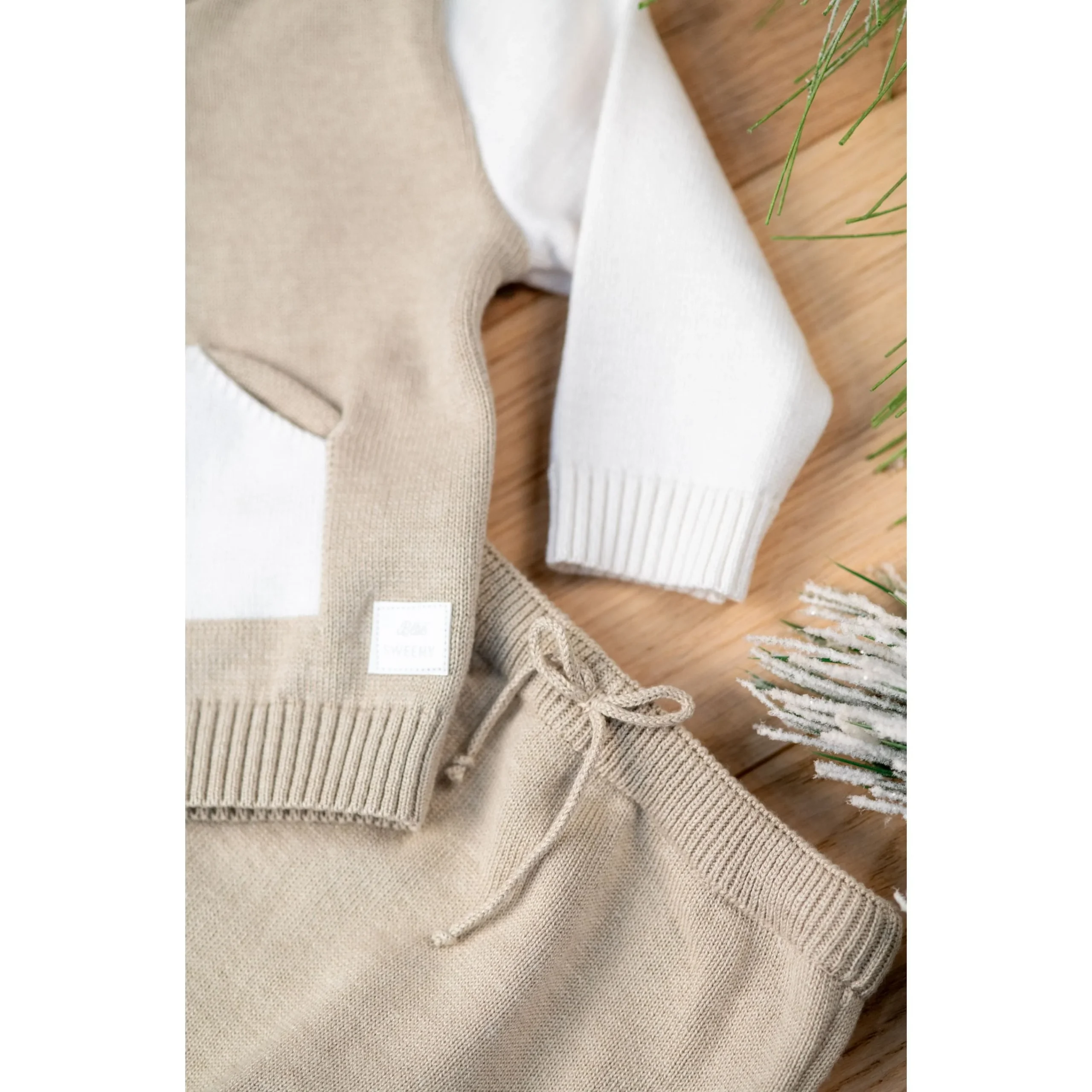 ROBY | White & Beige Cotton Knit Trouser Set – Image 4