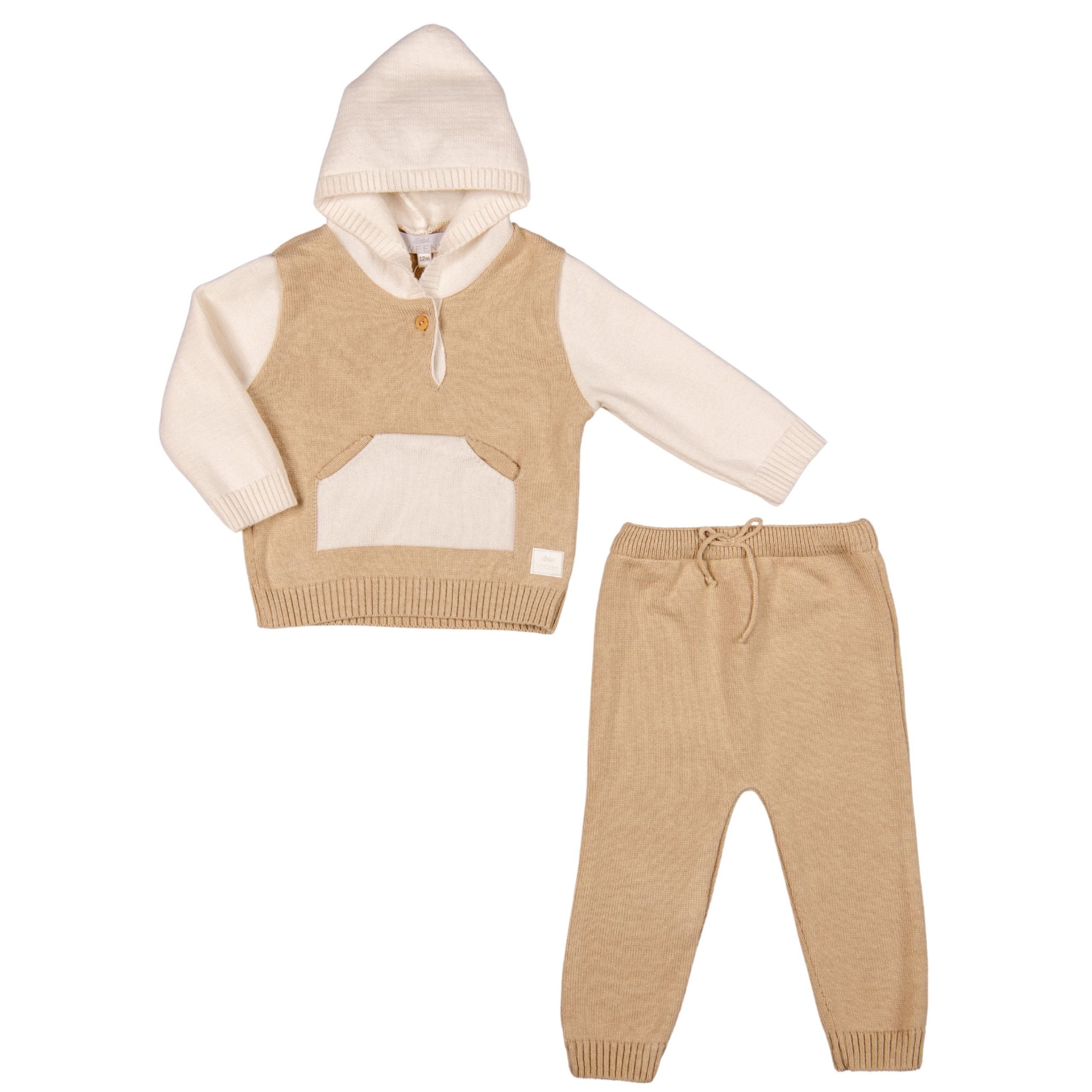 ROBY | White & Beige Cotton Knit Trouser Set – Image 2