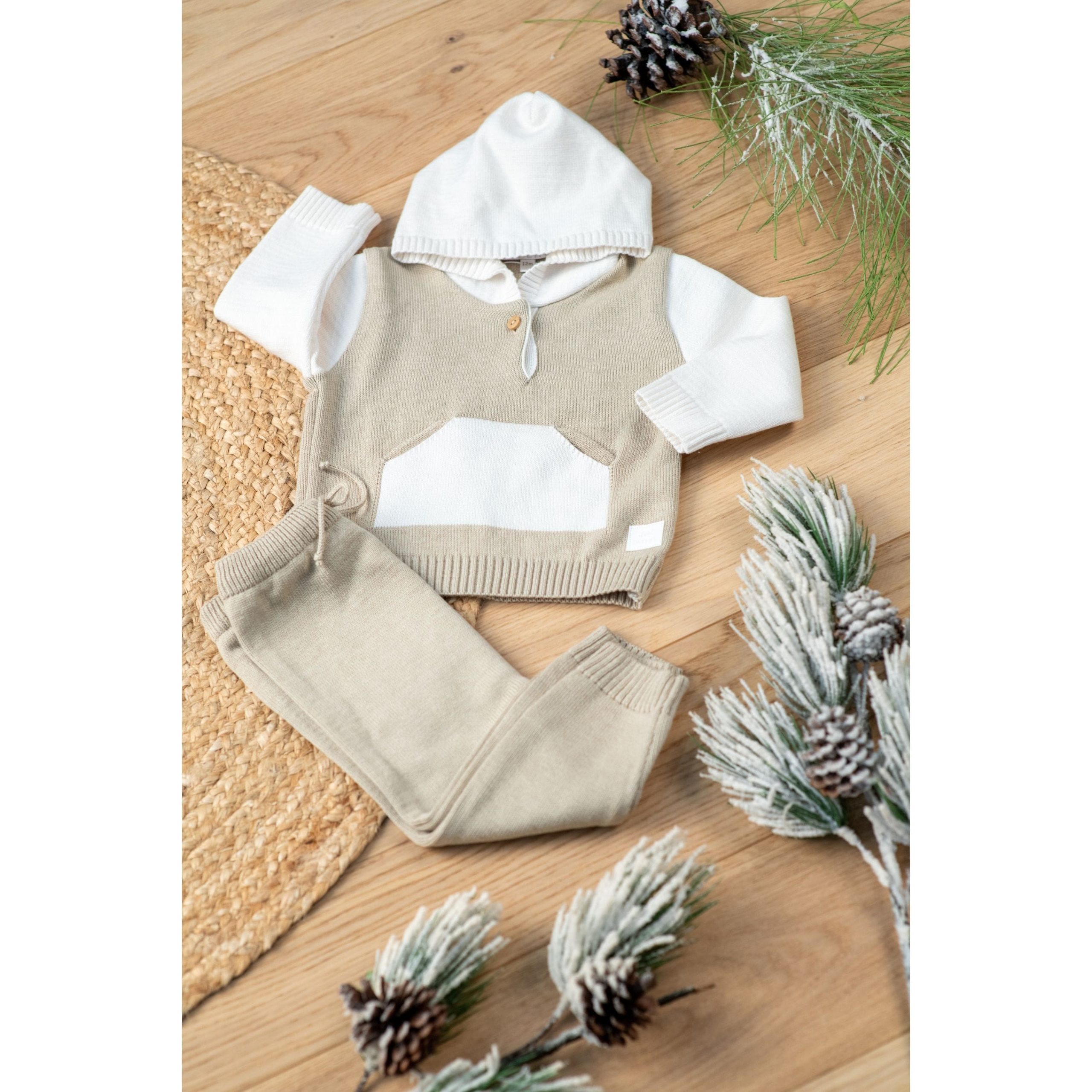 ROBY | White & Beige Cotton Knit Trouser Set – Image 3