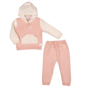 ROBY | Girls White & Pink Cotton Knit Trouser Set