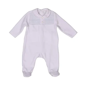 SAMY | Boys White Smocked Velour All-in-One