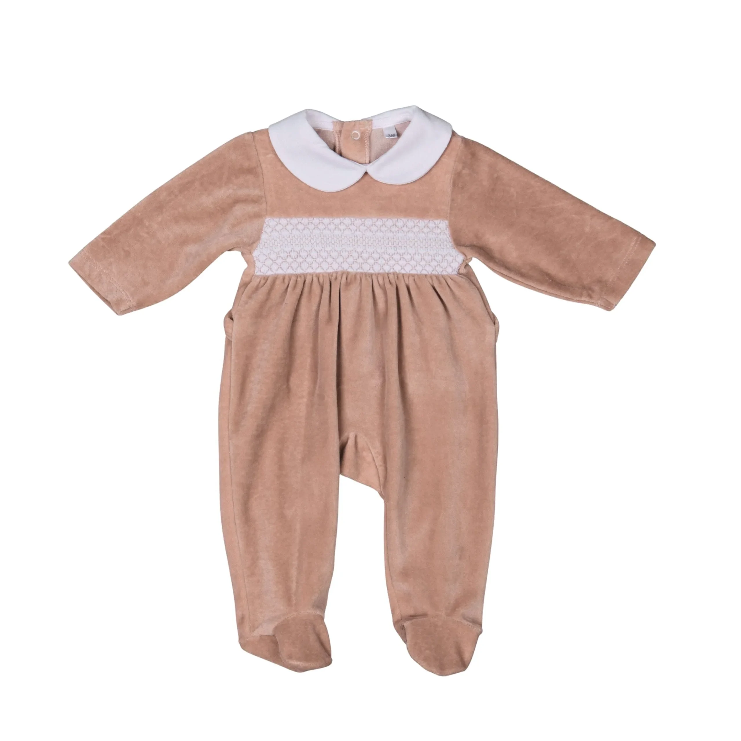 SOFIA | Girls Dusty Pink Smocked Velour All-in-One – Image 2