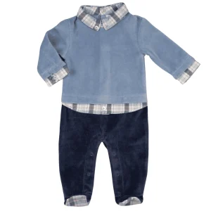 TEOFIL | Boys Blue Velour All-in-One