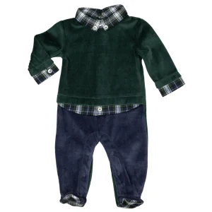 TEOFIL | Boys Green & Blue Velour All-in-One