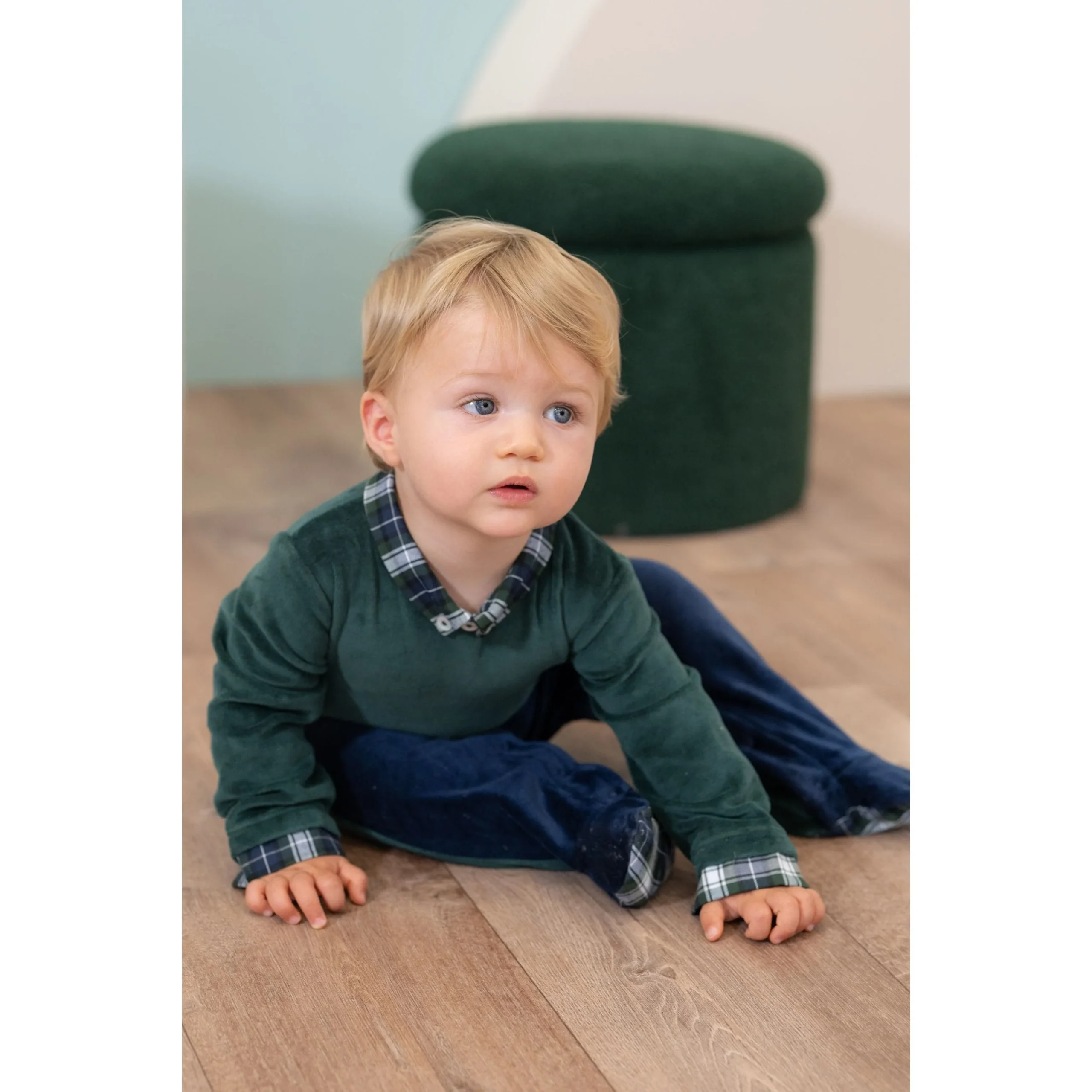 TEOFIL | Boys Green & Blue Velour All-in-One – Image 4