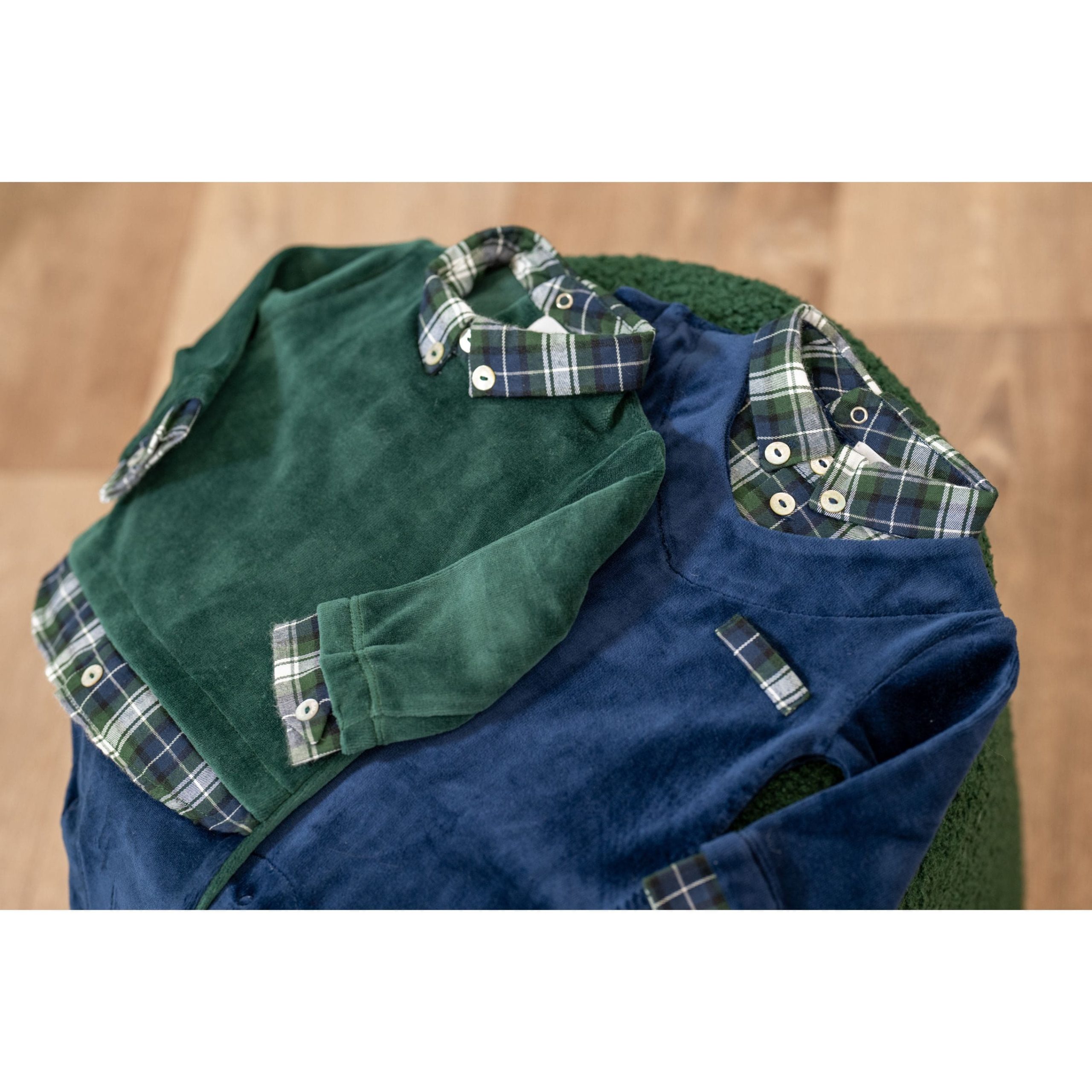 TEOFIL | Boys Green & Blue Velour All-in-One – Image 5
