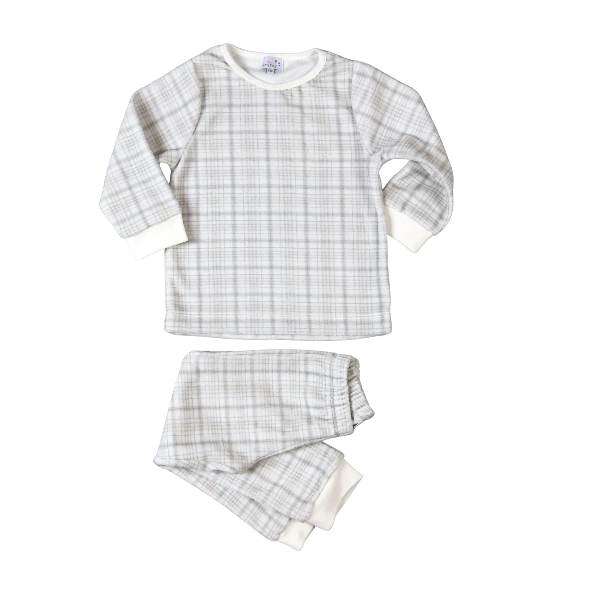 THOMAS | Boys Grey Plaid Velour 2-Piece Loungewear Set