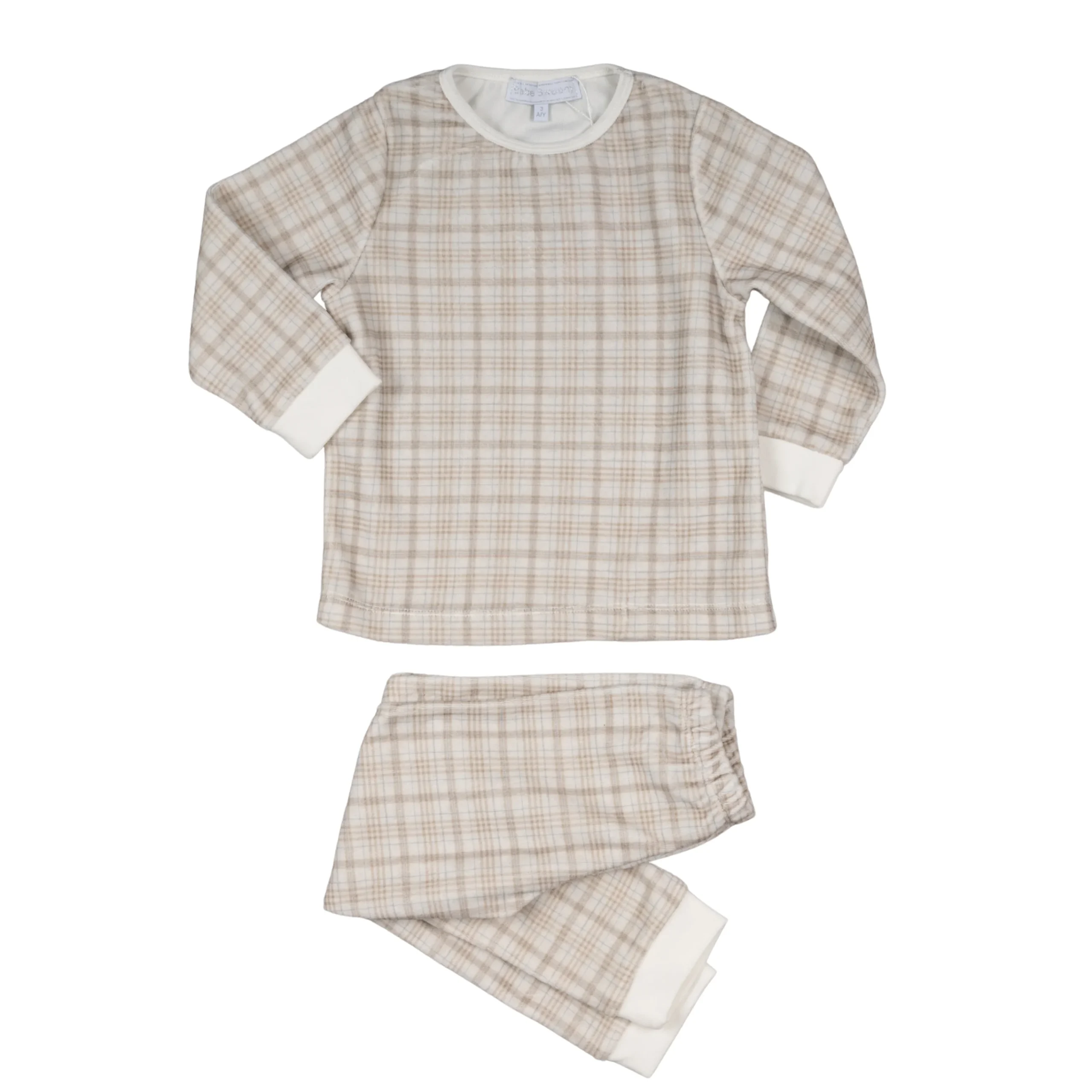 THOMAS | Boys Beige Plaid Velour 2-Piece Loungewear Set