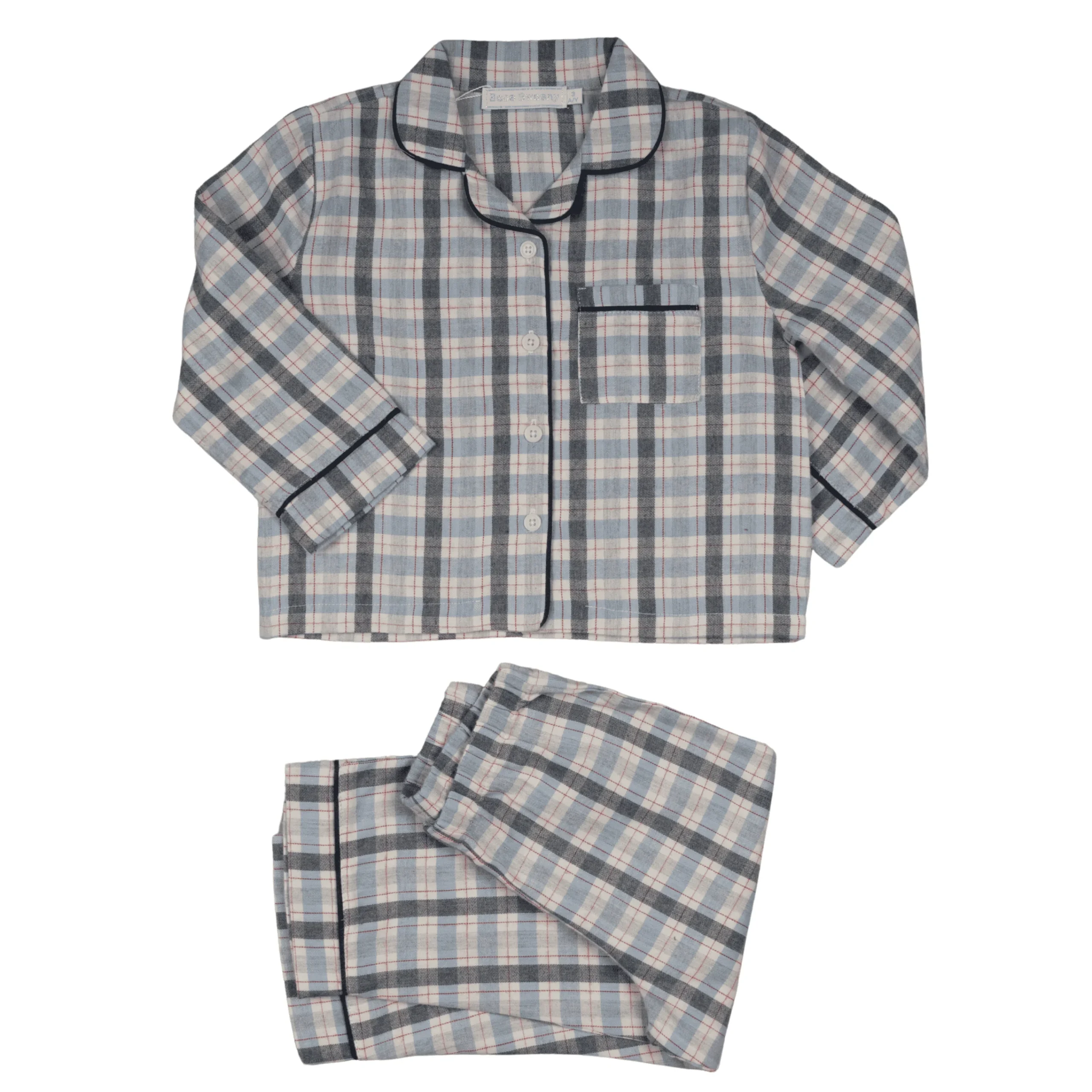 TIAGO | Boys Ivory Cotton Flannel Loungewear Set with Red & Blue Check